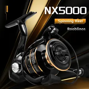 Rooblinos NX Spinning Reel, Gold Exterior, 8KG Max Drag, Smooth Stable Performance, Lightweight Alloy Body, Corrosion Resistant, Long Distance Casting, Versatile Fresh & Inshore Saltwater, Ergonomic EVA Handle
