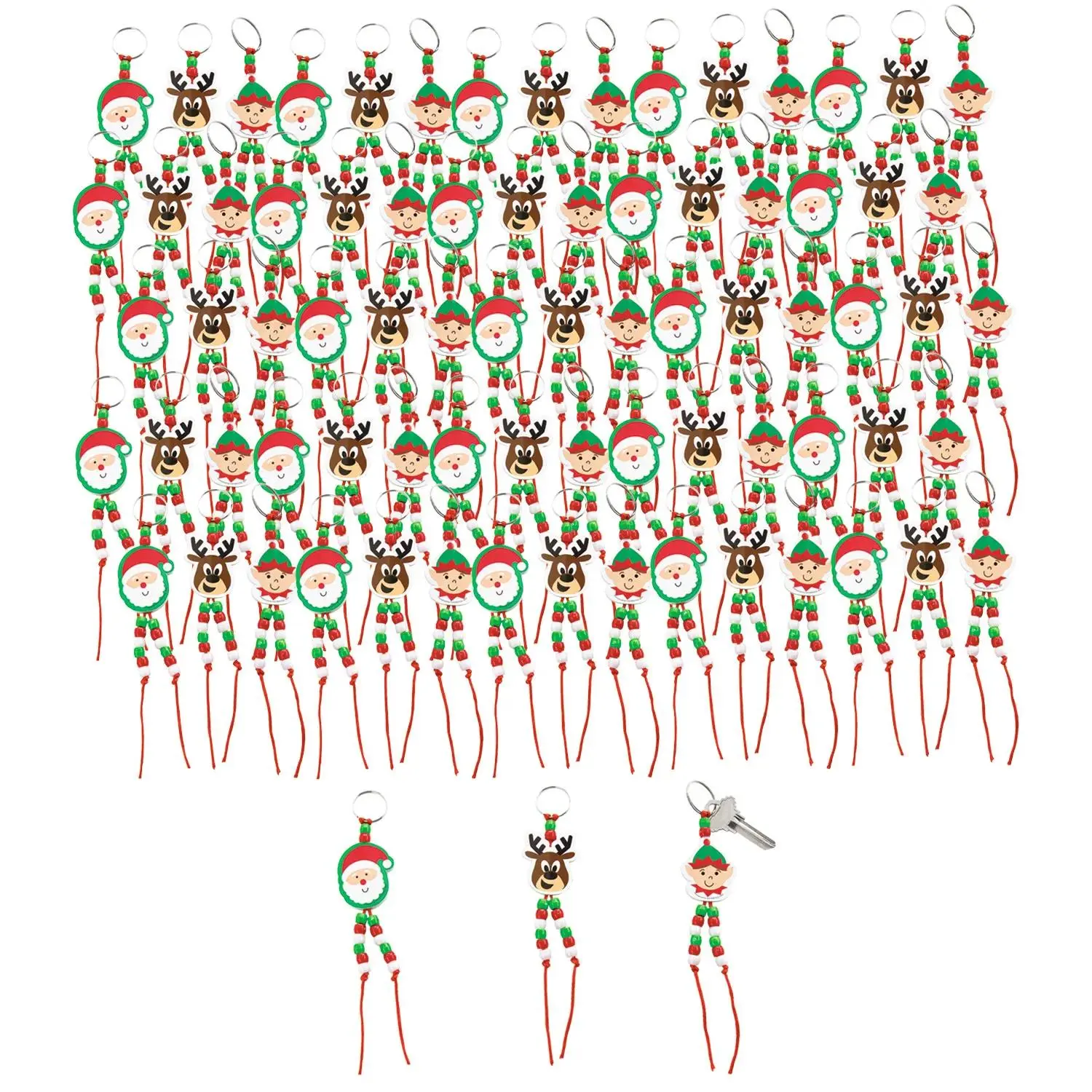 Bulk Christmas Beaded Keychain Craft Kit - 1 3/4"x4 1/2" Plastic & Foam Keychains, Makes 50, Ideal for Friends, Family, Holiday Gifting & Crafting