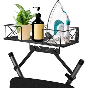 Ironing Board Hanger Wall Mount, Ironing Board Holder, Laundry Room Decor Organization and Storage with Large Storage Grid Base Basket and Removable Hooks(T&V Shaped) for Laundry/Living Room/Bathroom