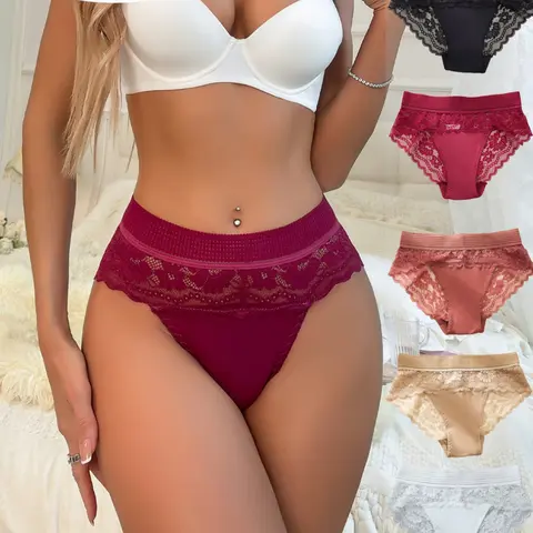 Women's Plain Lace Panties, Comfortable Breathable Transparent Elastic Underwear, Daily Use Everyday Ladies Lingerie Suitable for All Seasons, Soft Breathable Panties, Breathable Comfy Panties, Intimates Panties