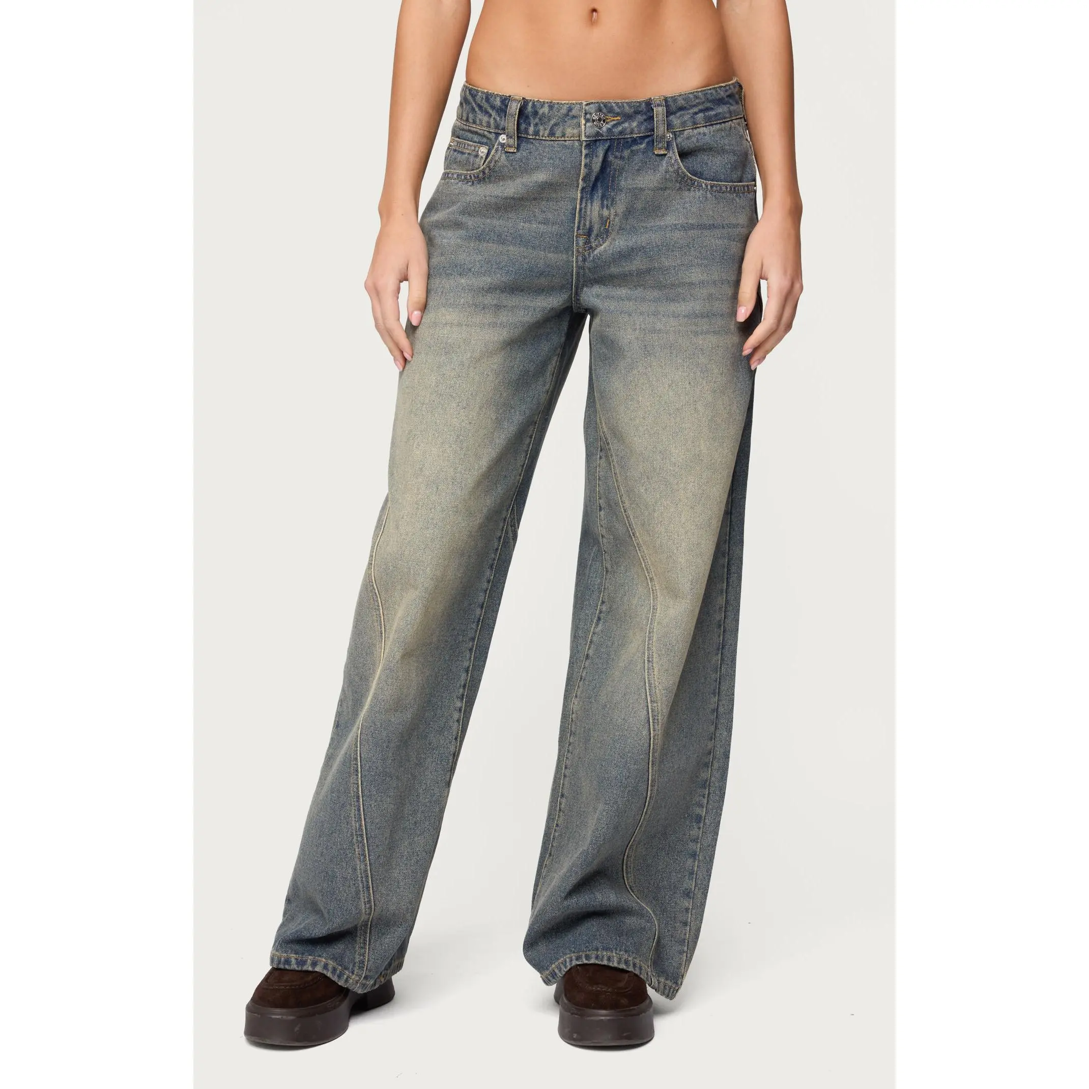 Edikted Women's Vintage Washed Low Rise Baggy Jeans