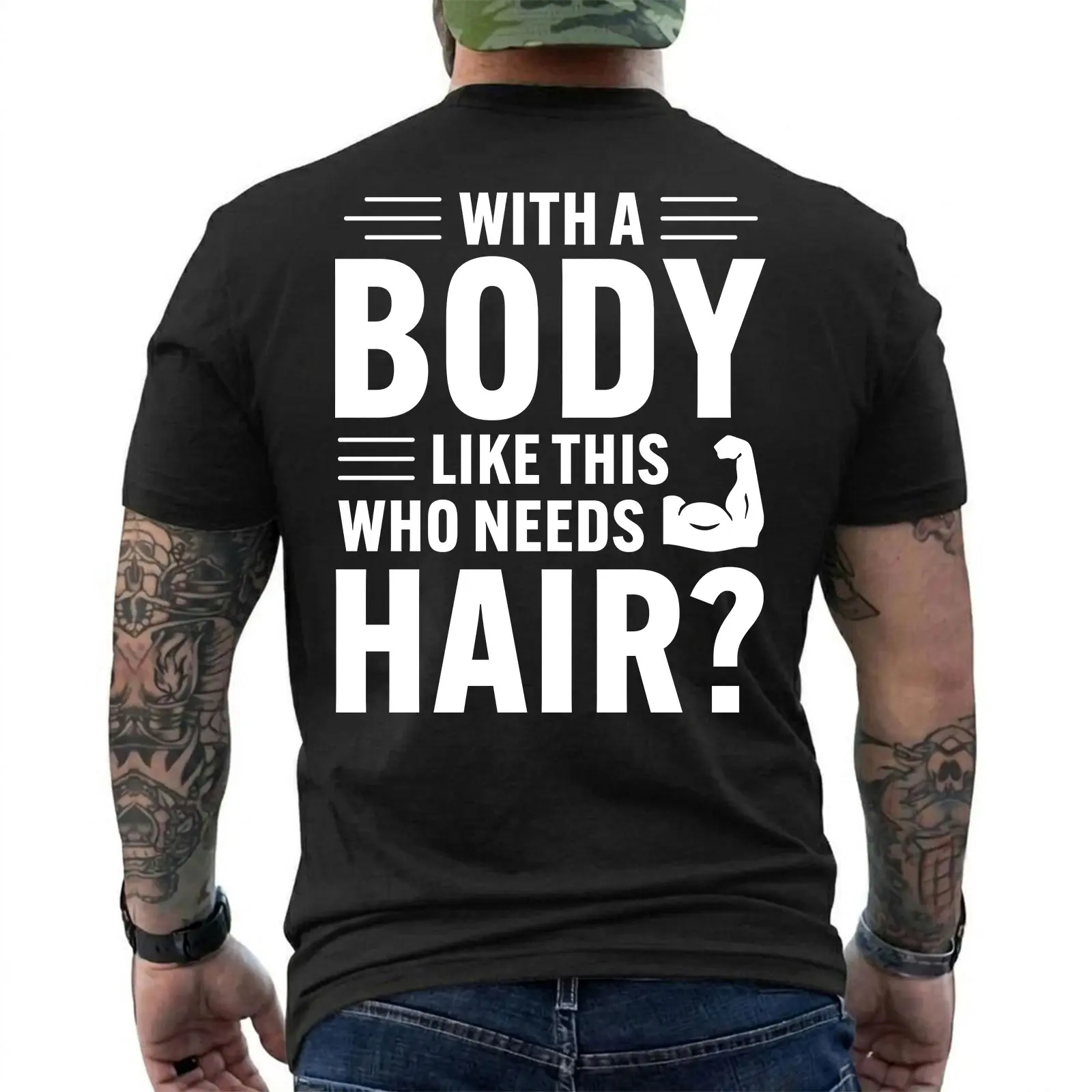 Bald Man Svg, Bald Png, With A Body Like This Who Needs Hair Svg Cricut, Funny Balding Png Sublimation Design, Baldness Svg, Short Sleeve Printed Graphic Shirt, Daily Casual Cotton Menswear