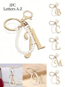 Alphabet Keychain with Pearl, A-Z 3D Pendant and Detachable Pearl Chain, Keychain Jewelry, Perfect Accessory for Bags & Gifts, A Alloy Key Ring, Bags, Car Keys, Decorative Item, For Friends, Family, Lovers, Girl