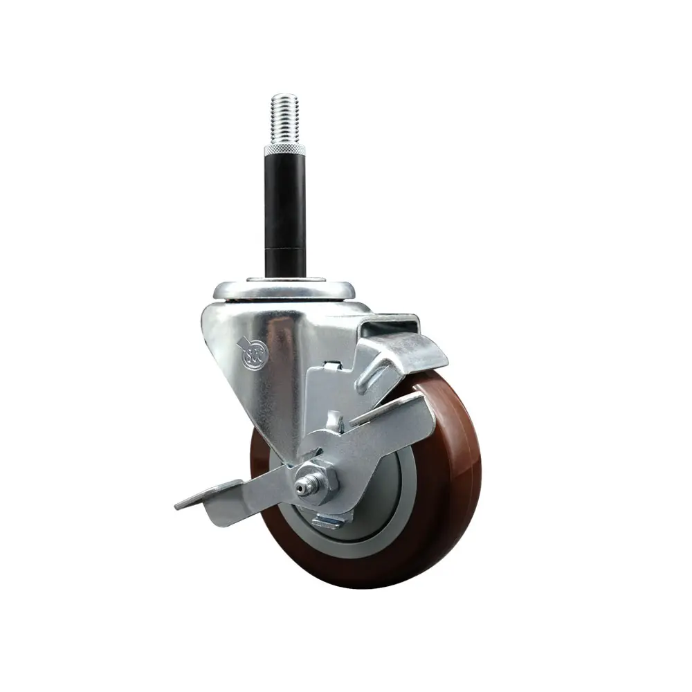 Service Caster SCC-EX20S3514-PPUB-MRN-TLB-34 Heavy Duty Polyurethane Expanding Stem Swivel Caster, 3.5 in. Maroon Swivel Wheels, 0.75 in. Stem, Top Locking Brake