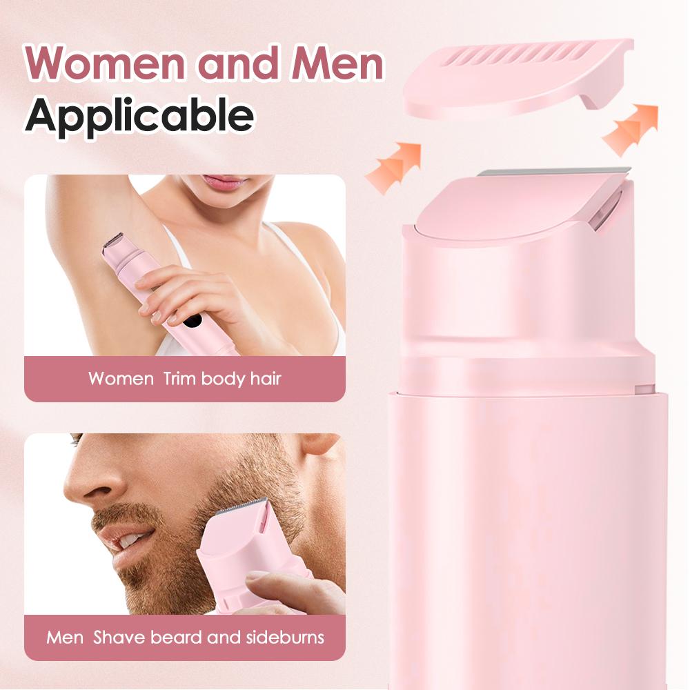 Women's 2-in-1 Dual-Head Electric Shaver Trimmer Hair Remover - Rechargeable Painless Device with IPX7 Waterproof Detachable Stainless Steel & Ceramic Heads, Wet Dry Portable PC Charger Compatible for Face, Bikini Area