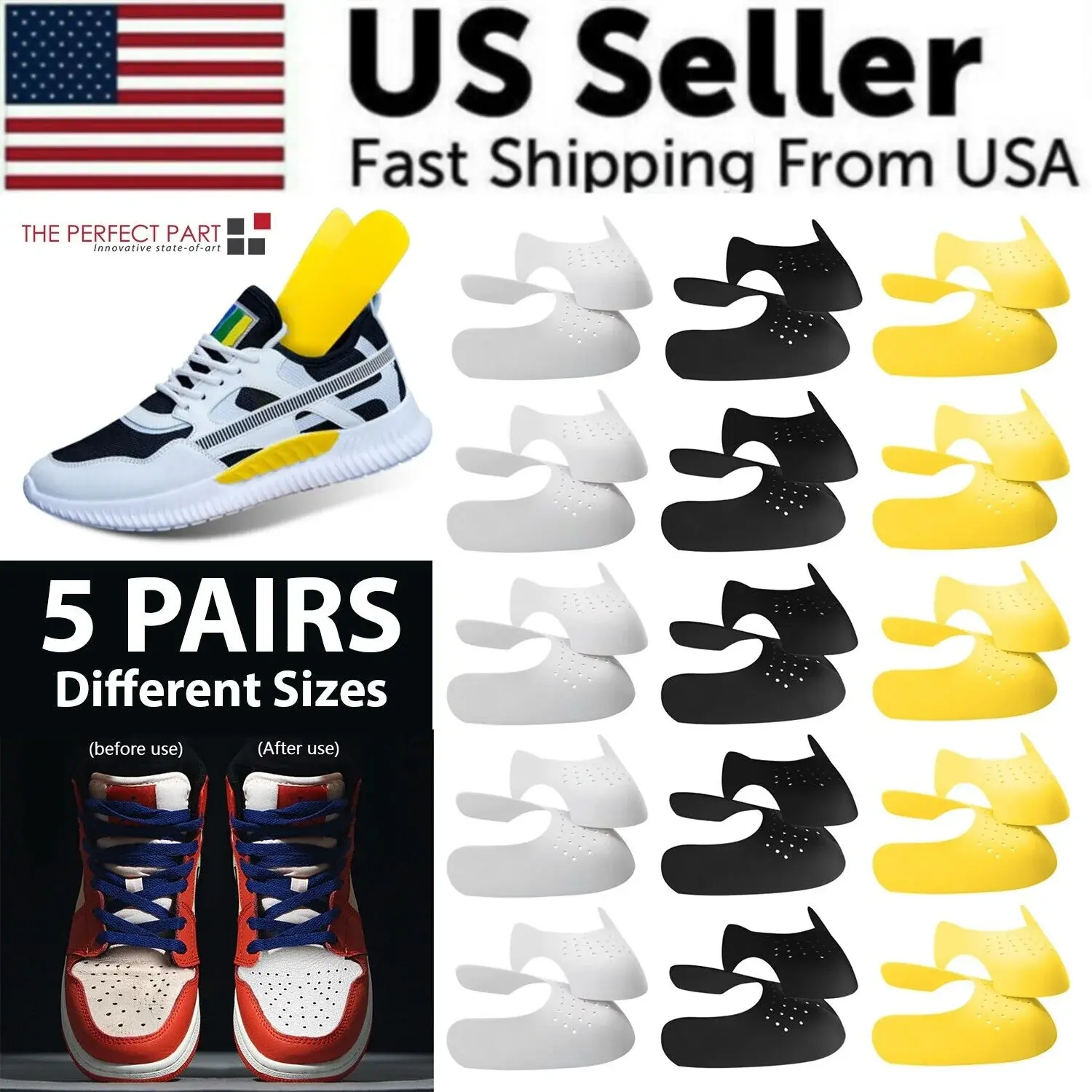5 Pairs Shoe Protector Crease Guards, Protective Toe Cap Fit Force Fields for Reducing Shoe Creasing, Crease Guard