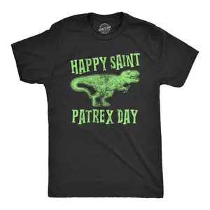 Mens Happy Saint Patrex Day T shirt Funny T-Rex Dinosaur St Patricks Day Graphic Mens Funny T Shirts Cool Vintage Fashion T-Shirt Gift Classic Menswear Saint Patrick's Day Apparel for Men Funny Dinosaur Short Black