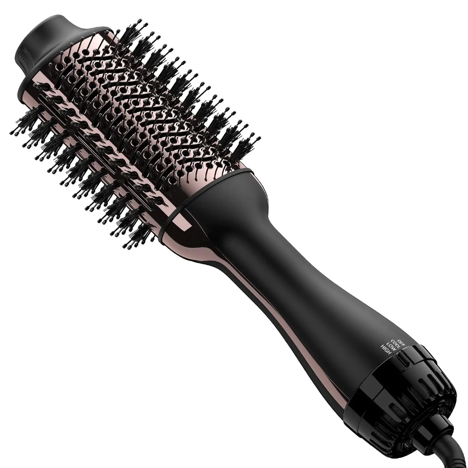 Upgraded 4 in 1 Hair Dryer and Styler Volumizer with Negative Ion Anti-frizz Ceramic Titanium Barrel Hot Air Brush Hair Straightener 75MM Oval Shape（Black Gold）