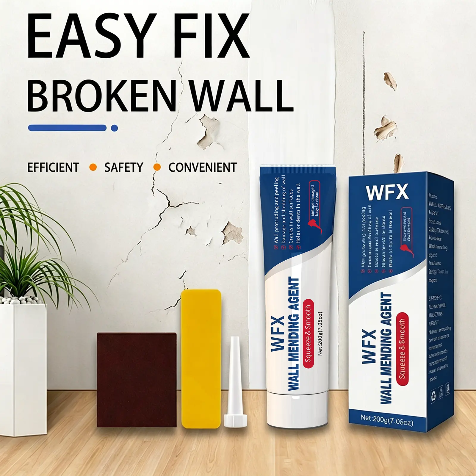 WFX Wall Repair Paste 200g Kit  – Drywall Spackle for Holes, Cracks, Chips & Peeling Paint, Stain Cover Wall Patch with Scraper & Sandpaper DIY