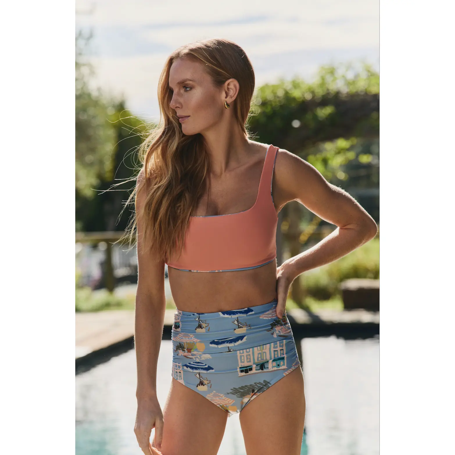 Maggie Square Neck Reversible Bikini Top in Coast to Coast
