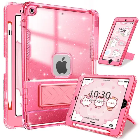 INFILAND Cute 10.2" iPad Casing - 2-Layered Shockproof, Scratch-Resistant Protection, Smooth Crystal Glitter Finish, Adjustable Landscape Stand, Pencil Holder, Camera Cutouts for 9th/8th/7th Gen (2021/2020/2019) Women's Tablet Accessories