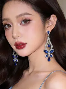 Vintage Sapphire Blue Water Drop Crystal Earrings for Women, Elegant Wedding Party Holiday Wear, Copper Material, All Seasons, Tear Drop Earring