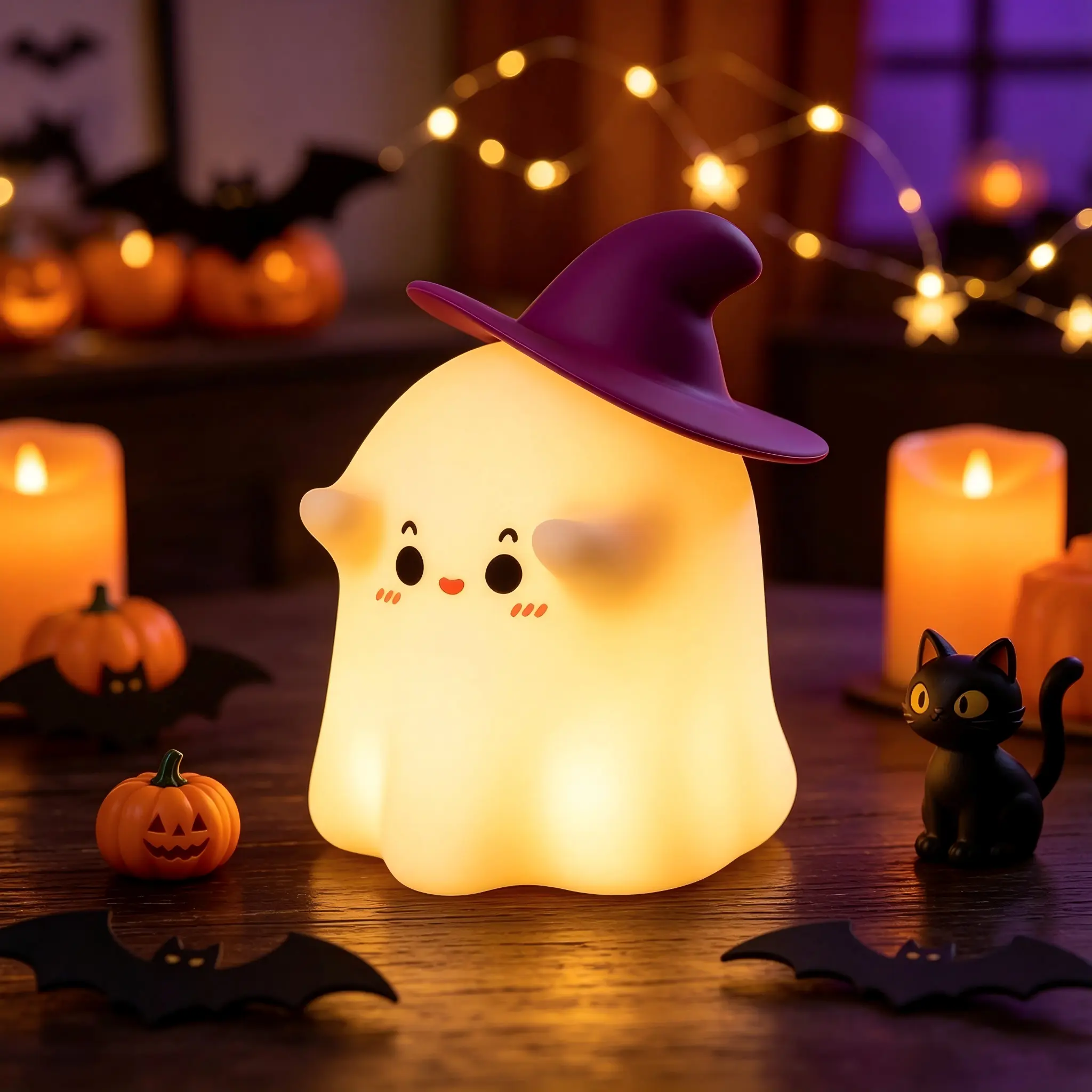 Ghost Night Light Halloween Night Light with Timer Soft Squeezable Touch Lamp Rechargeable Dimmable Cute Lamp for Bedroom Desk Decor and Halloween Decor Gifts, 1 Pack
