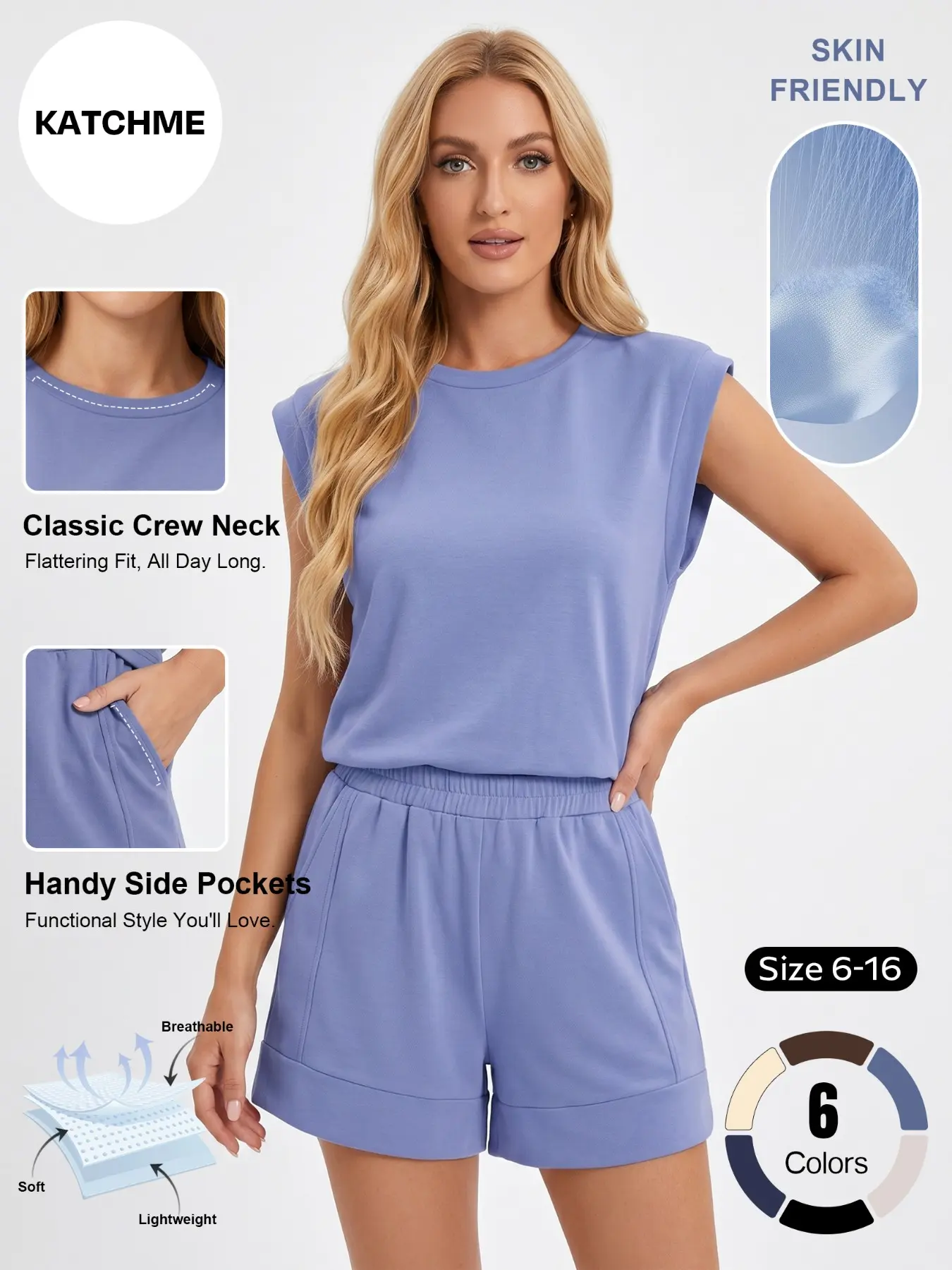 Women's Clothes Leisure Casual Round Neck Cap Sleeve Loose Top & Side Pocket Shorts Co-ord, Versatile Chic Solid Color Anti-Pilling Stretchy Elastic Two Piece Sets, Skin-Friendly Daily Outfit