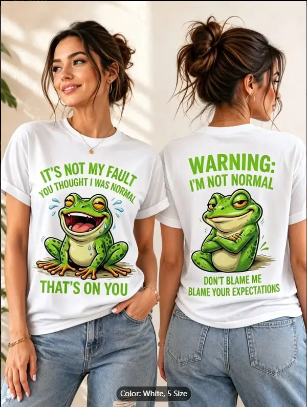 Women's Funny Frog Print T-Shirt - Loose Fit Short Sleeve Round Neck Top with Frog & Frog, Machine Washable Suitable for Daily Wear, Summer Outfits, Casual Outdoor Style (No Chest Pads/Elegant Series)