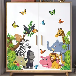 F-WPA10  Cartoon Animal Wall Decal Jungle Animals Wall Stickers Elephant Lion Zebra Butterfly Wall Decor for Kids Baby DIY Vinyl Mural Art for Nursery Bedroom Living Room Playroom