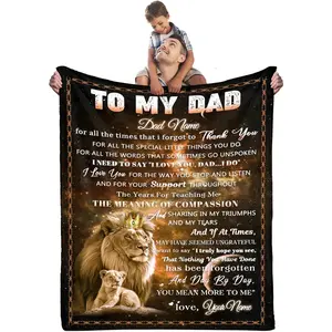 Personalized to My Dad Blanket from Daughter, Lion Blanket for Fathers Day Birthday Idea for Father, Custom Name Super Soft Flannel Warm Throw Blanket for Couch Bed