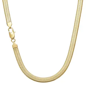 NOREL 14K Gold Plated Flat Snake Chain Necklace • Minimalist for Women • Titanium Steel Hypoallergenic • Light Luxury Versatile Clavicle Jewelry Gold Pendant