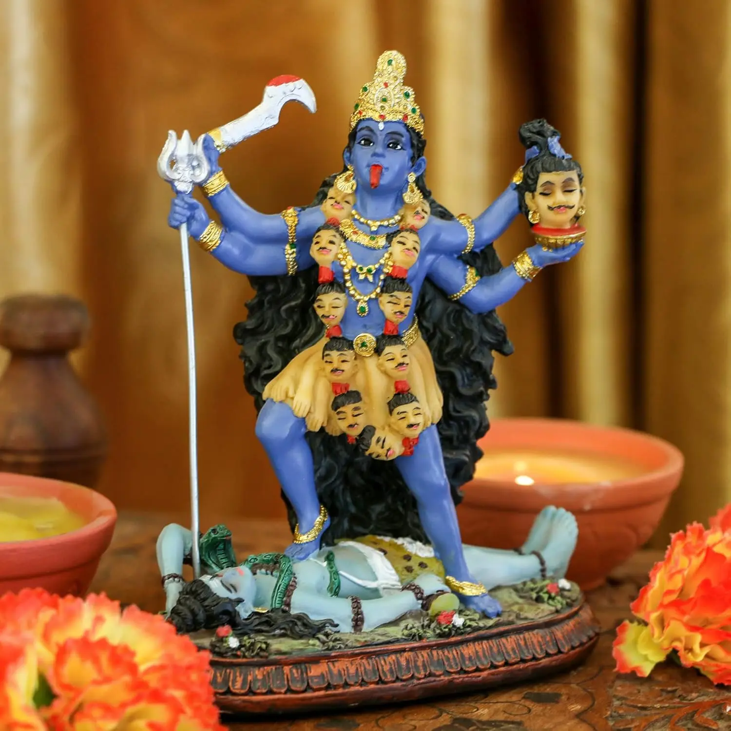 Alikiki Hindu God Kali Ma Statue - Kali Bhavatarini Destroyer Idol for Time and Death - Murti for Diwali Pooja Gifts, Home Office Temple Mandir Altar, Puja Item