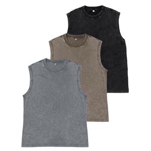 Gihuo Unisex Cotton Workout Tank Tops Sleeveless Acid Wash Tshirts Cut Off Muscle Shirts Loose Fit Running Gym Tees Unisex Vest T-shirt for Men & Women Classic Menswear Soft Baggy Outfits Oversized Stylish Vintage