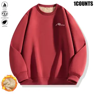 Men’s Autumn and Winter Fashionable Fleece-Lined Hoodie – Warm and Comfortable Round Neck, Simple Mountain Print, Polyester Fiber, Loose Fit, Polyester Details, Machine Washable, Round Neck, Long Sleeves solid color basic style cold  weather  outfits crew