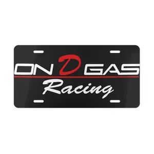 On D Gas Racing Black License Plate, Car Accessories, Vanity Plate - Lightweight Aluminum, Pre-Drilled holes, Easy Installation