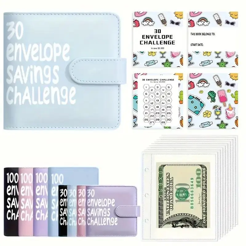 [Back to School Must-Have] Envelope Savings Book Set - 30 Envelope Books, 100 Pockets, Checklist Front, Insert Sheets, Magnetic Close, Unlimited Writing Pencils for $5,050 Savings, Budget Planners, Christmas Gifts, Black Friday Pick
