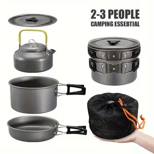 Aluminum 3pcs Lightweight Camping Cookware Set - Portable Stove, Pot, Pan, Kettle for Hiking, Backpacking, and Picnics Travel Accessories