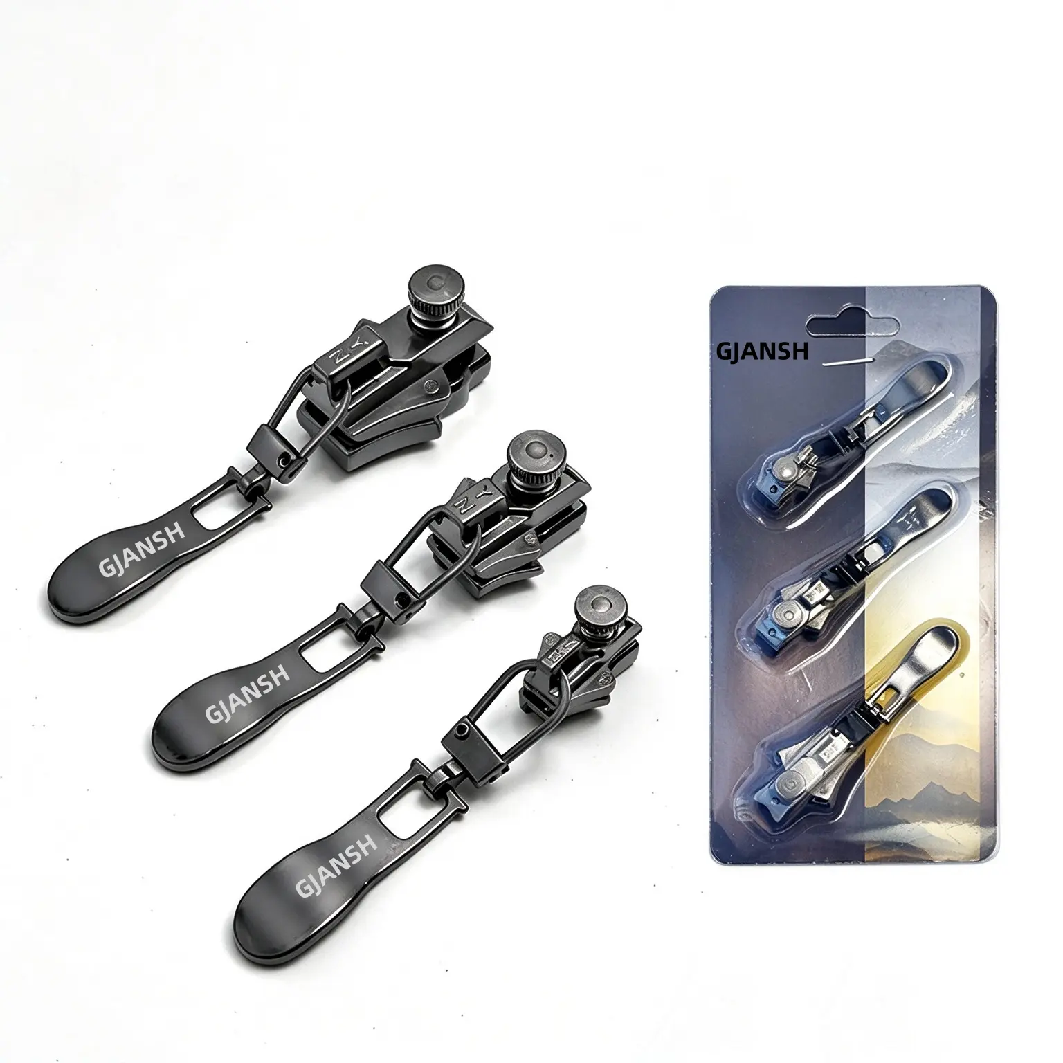 GJANSH Nickel Zipper Repair Kit | Universal No-Sew Slider Replacement for Jackets, Sleeping Bags, Tents, and Duffel Bags | Instant and Reusable Zipper Repair Tool | Sizes 5-7 (Pack of 3)