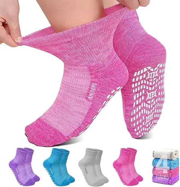 No-Show Socks for Women, 4 Pairs Breathable Bamboo Viscose with Cushioned Sole, Seamless Loose Fit with Anti-Slip Grip