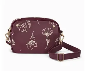 Thirty-One Purse Double-Zip Crossbody Bag - Sketched Floral Smooth Pebble