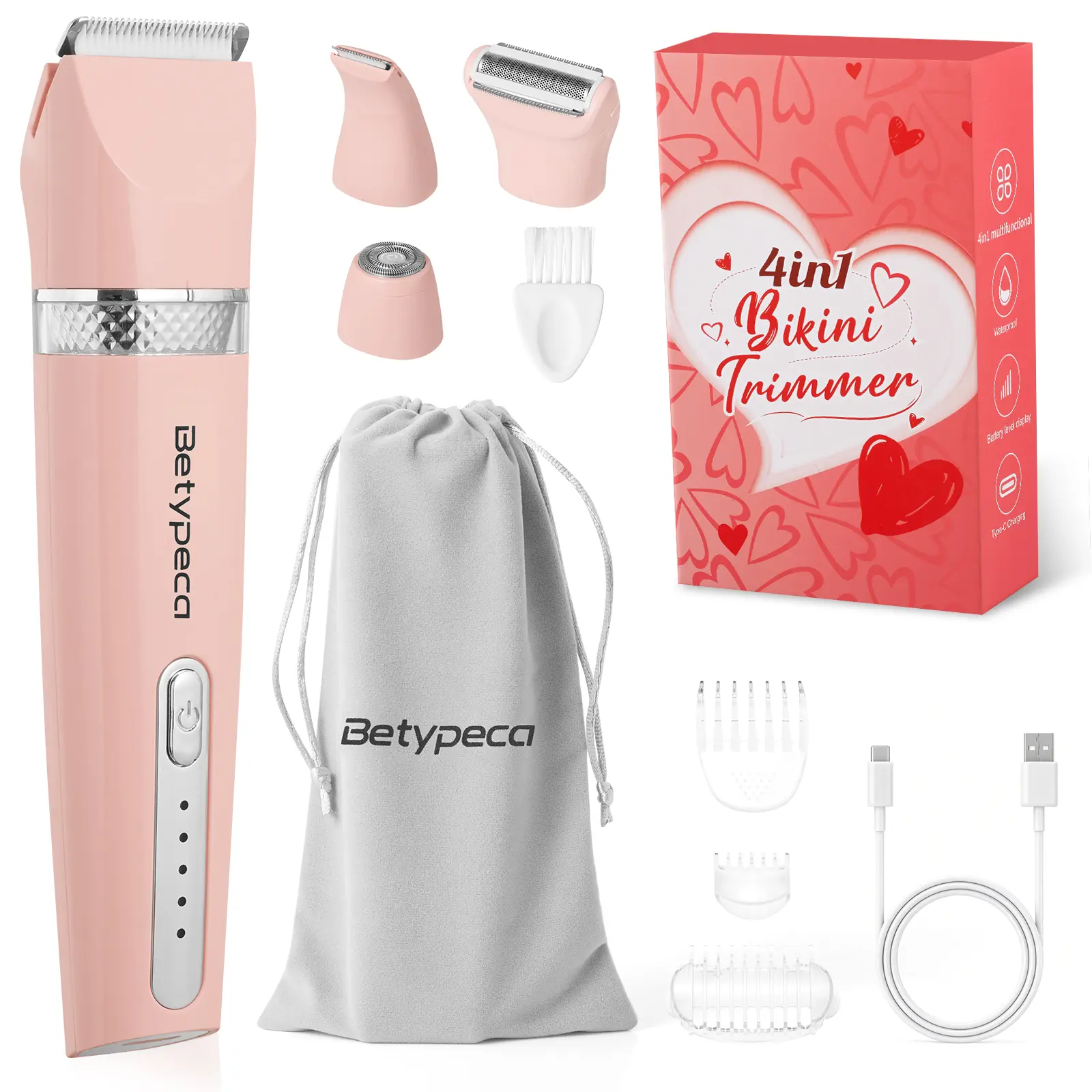 Bikini Trimmer for Women – 4 IN 1 Dual Head Electric Razors IPX7 Waterproof & Painless & Easy Cleaning,for Pubic Hair, Legs,Face,Underarms – Portable Cordless Body Shaver with Fast Charging,Gifts for Women summerwins
