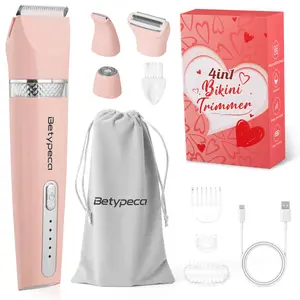Bikini Trimmer for Women – 4 IN 1 Dual Head Electric Razors IPX7 Waterproof & Painless & Easy Cleaning,for Pubic Hair, Legs,Face,Underarms – Portable Cordless Body Shaver with Fast Charging,Gifts for Women