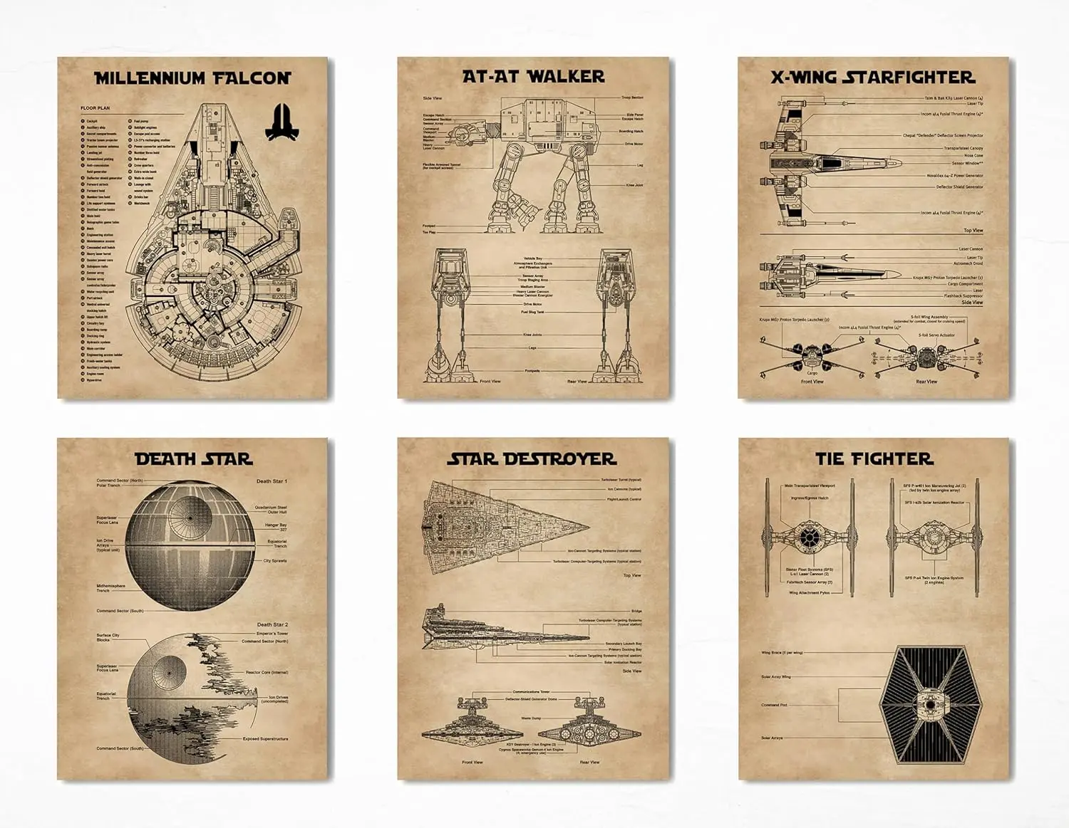 ArtCantHurtU Space Blueprint Wall Art Prints Set of 6, 8x10 Sci Fi Poster Decor, Science Fiction Poster for Bedroom, Office, Game Room, Man Cave or Dorm, Framed or Unframed Gift for Space Fans