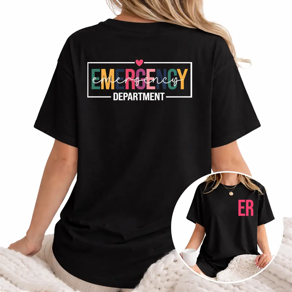 Women's Graphic T-Shirt for Nurses, Casual Emergency Department Tee in 100% Cotton, Short Sleeve Regular Fit with Digital Print