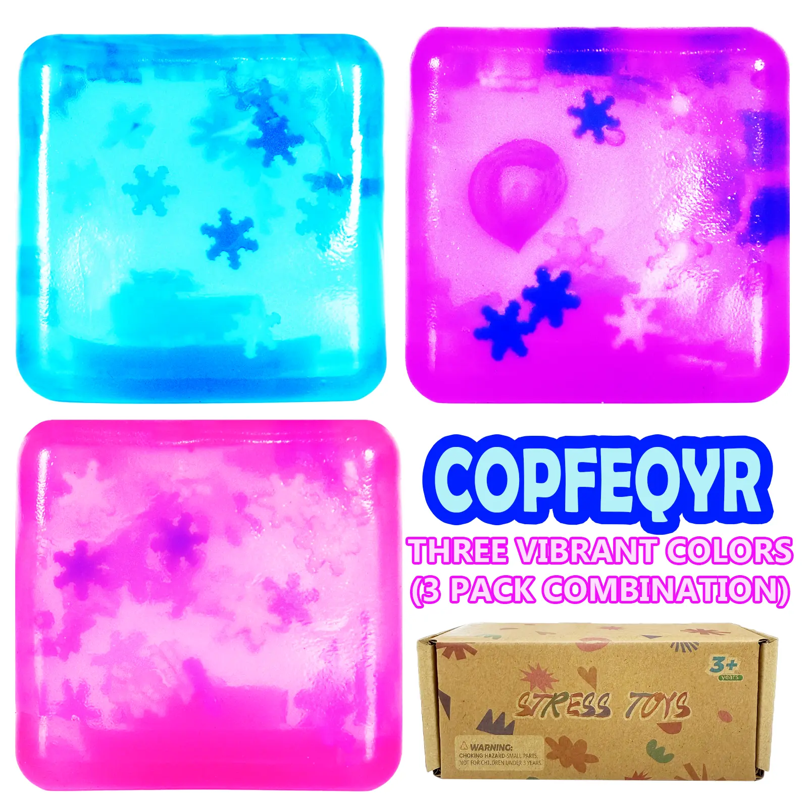 Malt Sugar Series 3-Pack Crystal Gel Squishies PINK BLUE PURPLE 1.97in Translucent Sensory Toys Relief Fidget Gift Set Toy Stress Relief Toy-Fun & Relaxing for Kids and Adults