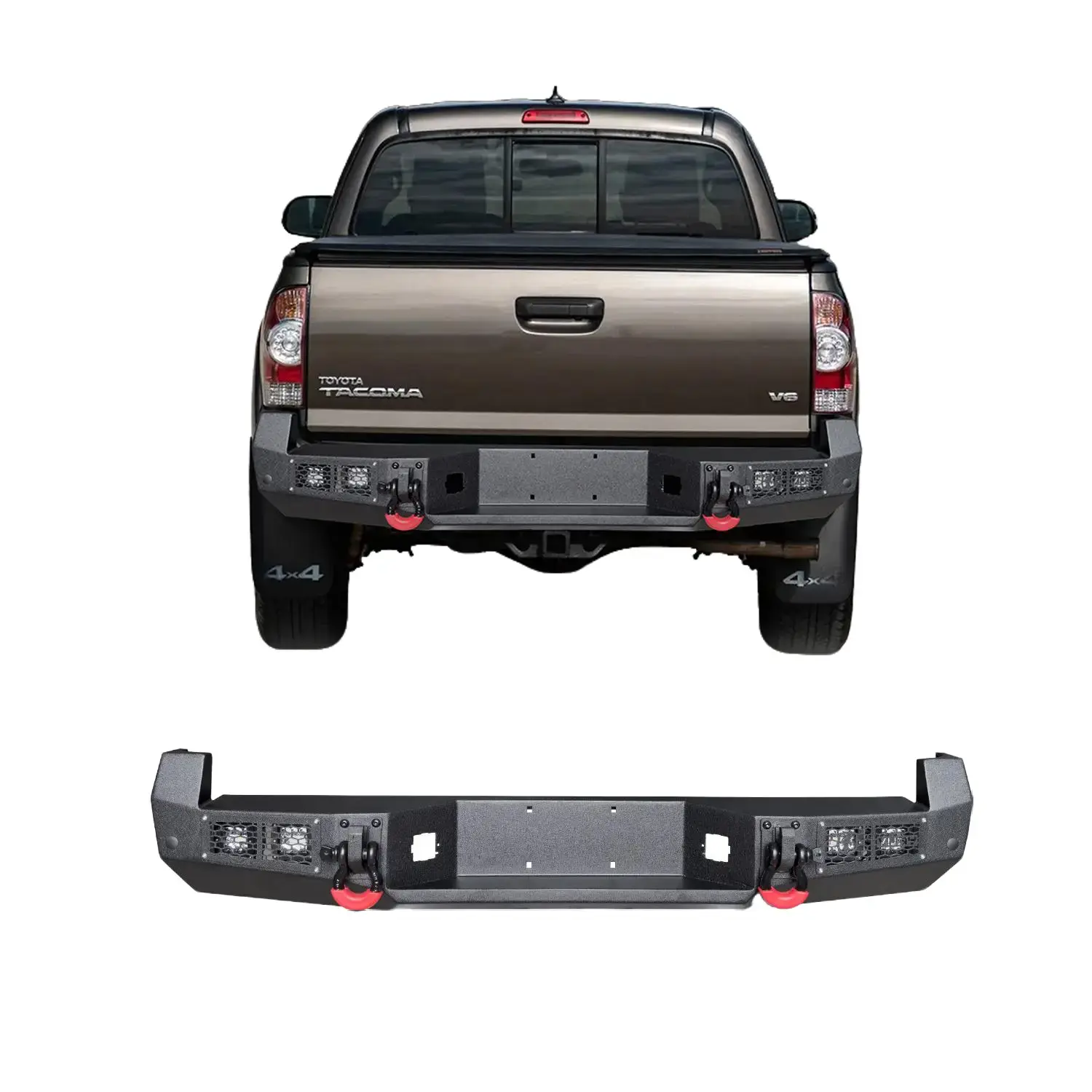 Vijay Steel Rear Bumper with Black Texture, LED Lights, 2 D-Rings for 2005-2015 Toyota Tacoma - Off-Road Performance Auto Parts Accessory, Car Accessory, Car Accessories, Accessories For Car Simple screw installation
