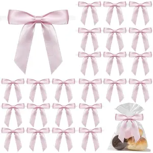 60 PCS Bows for Gift Wrapping - 3" Premium Satin Ribbon Bows Premade Twist Tie Bow for Treat Bags Cake Pop Bow for Wedding Favors Small Bows for Shower Decorations