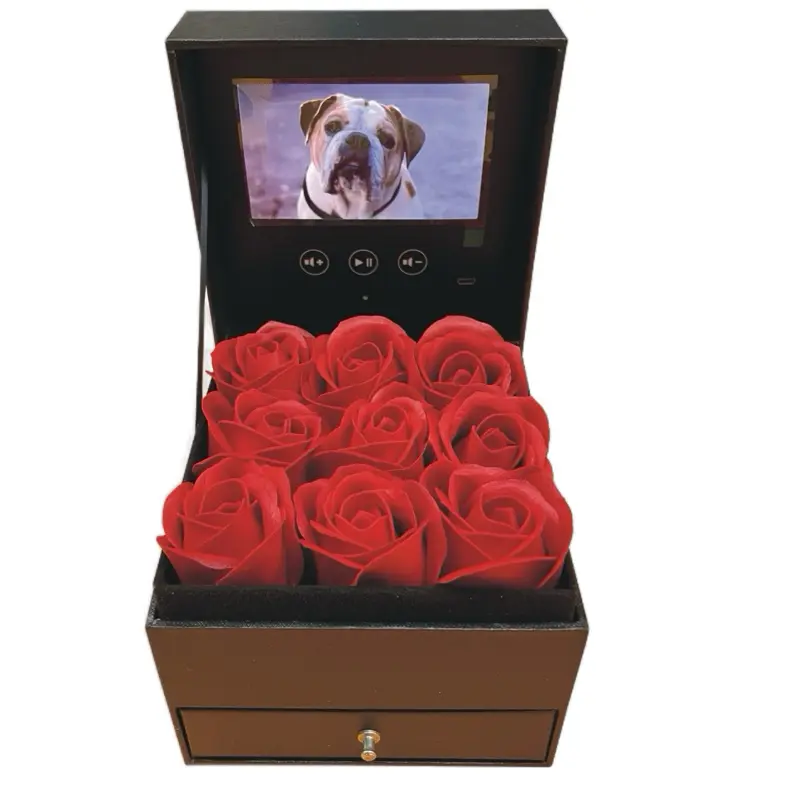 My LoveStory Box Soap Rose Necklace & Earrings Set with LCD Video Display, USB Cable Included