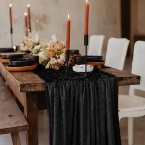 1 piece 100% Velvet Table Runner 10ft Extra Long,Black Luxury Table Runner 20x120 inch for Christmas Halloween Wedding New Year Party Table Decorations