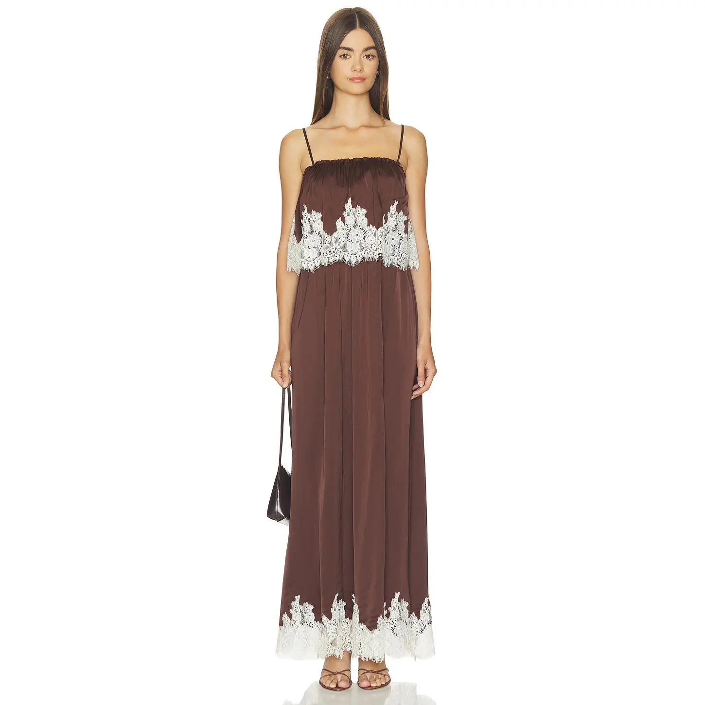 Show Me Your Mumu Emmylou Maxi Dress in Chocolate Satin