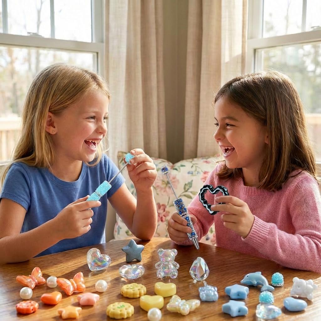 4 PCS Luminous Snowflake Full Rhinestone Glitter Beadable Pen | Handmade Bead DIY Pen, 1.0mm Ballpoint Pen, Cute Bead Journaling Pen & Beadable Item, Bling Rhinestone Chain Love Bead Pen, Tween Girl Gift, Sparkly Craft Stationery Beauty Must-Have Gift