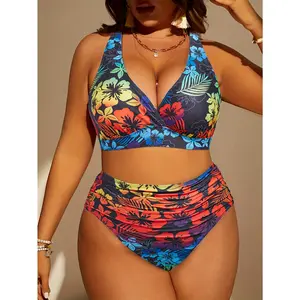 European And American New Plus Size Women's Fashionable Printed Swimsuit Sexy Bikini Vacation Beach Hot Spring Swimsuit