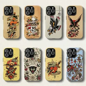 Retro S-Sailor J-Jerry tattoo phone case, featuring vintage pattern collage and traditional Japanese art prints. Durable and sturdy case for Samsung and iPhone 17 Pro Max/16/15/14/13/12/11 Pro Max.