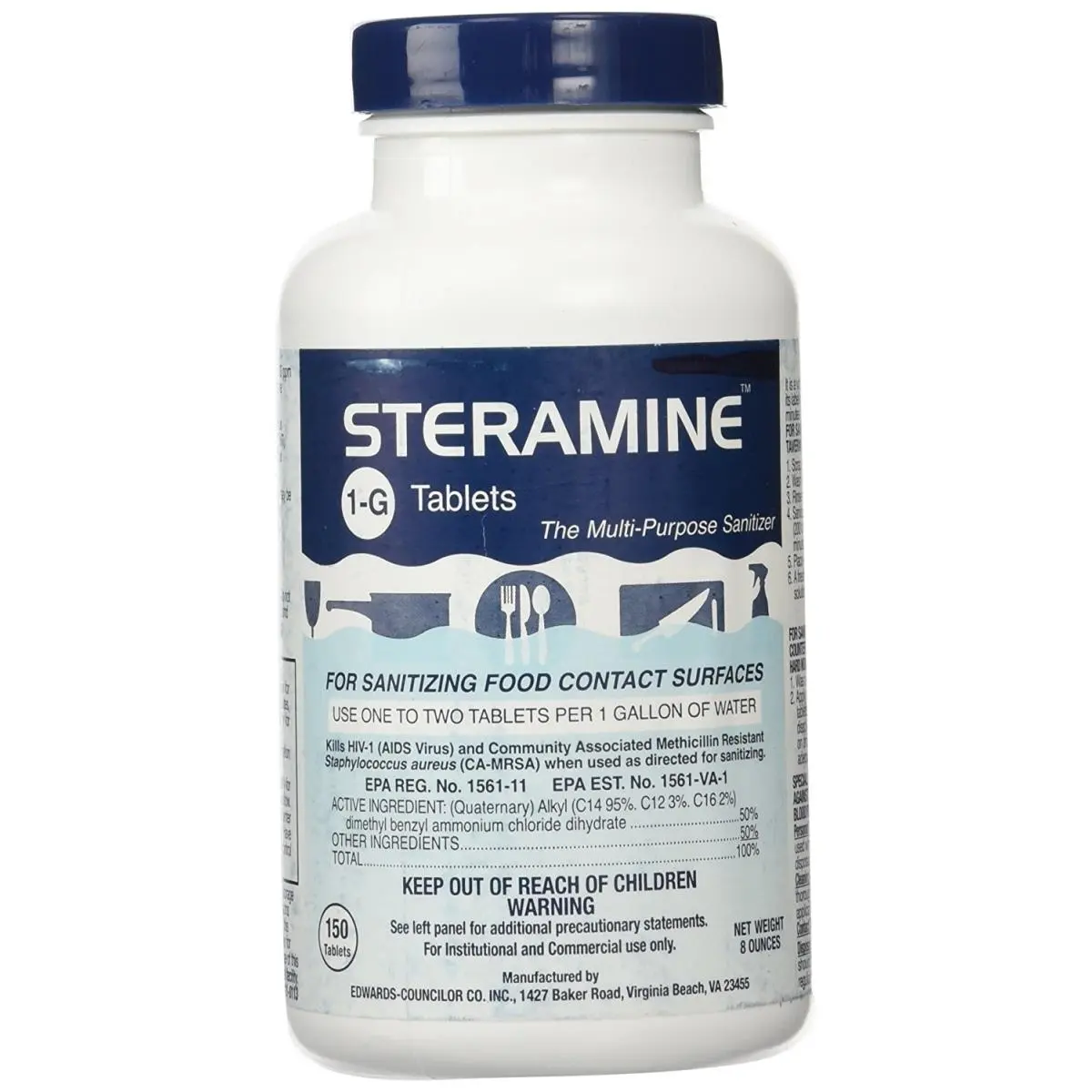 212 MAIN SSN Steramine 1-G Sanitizing Tablets, Surface Cleaner, Soap Scum Remover for Aquatic Fitness Equipment Maintenance