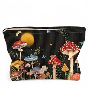 Corduroy Mushroom Makeup Organizer with Liner - Unique Mushroom Design, Durable Corduroy Fabric, Compact & Spacious for Snacks and More Cosmetic Pouch