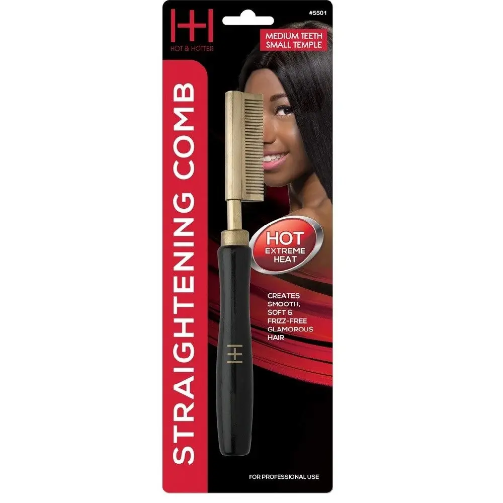 Hot Pressing Comb for Smooth, Frizz-Free Results, Professional Straightening Tool with Wooden Handle & Medium Teeth for Salon Styling
