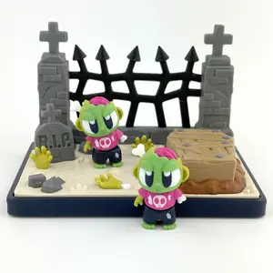 Zombie Skeleton Graveyard Play Set – Halloween Miniature Scene