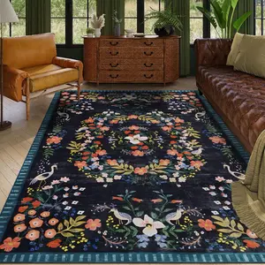 Vintage Floral Pattern Rug, Non-slip Soft Floor Mat, Decorative Carpet for Home Living Room Bedroom, Home Decor, Floral Area Rug