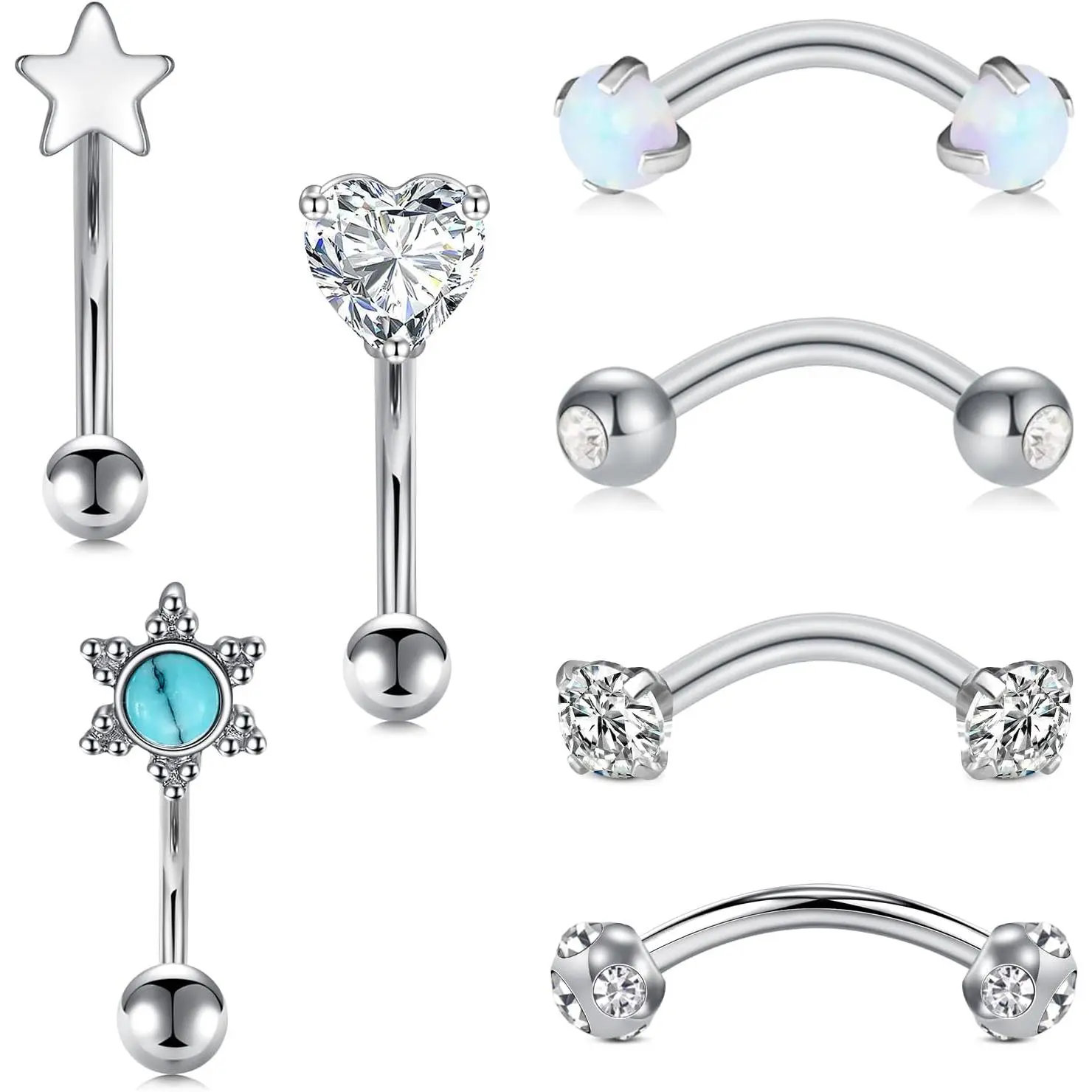 Piercing Jewelry Rook Earrings for Women Eyebrow Rings Surgical Steel Vertical Labret Jewelry 16g 14g Curved Barbell Snug Daith Surface Tragus Piercing Jewelry Silver Gold